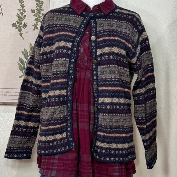 90s Y2k Fair Isle Wool Cardigan Sweater Cottage Prairie Grandma Fairy Grunge M - Picture 2 of 7